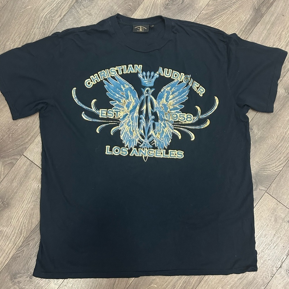 Christian Audigier Black Short Sleeve Tee with Gold Accents